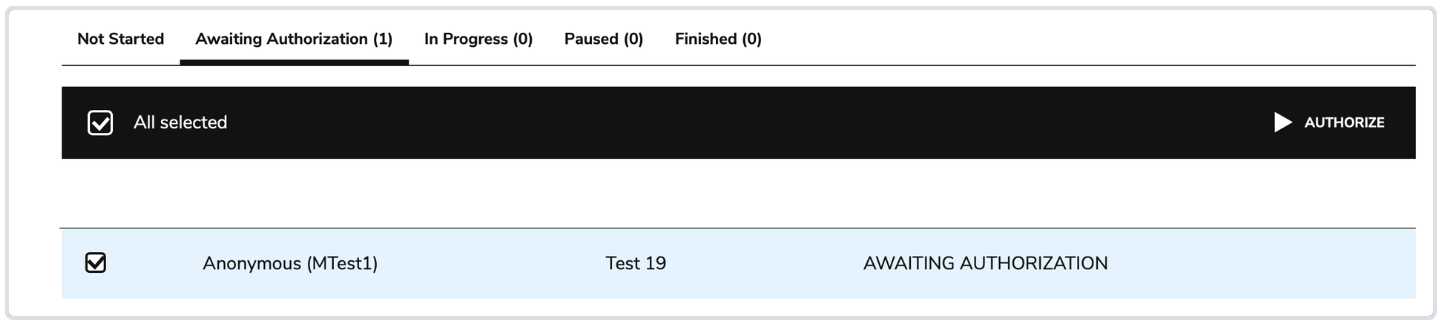 Authorizing a test taker