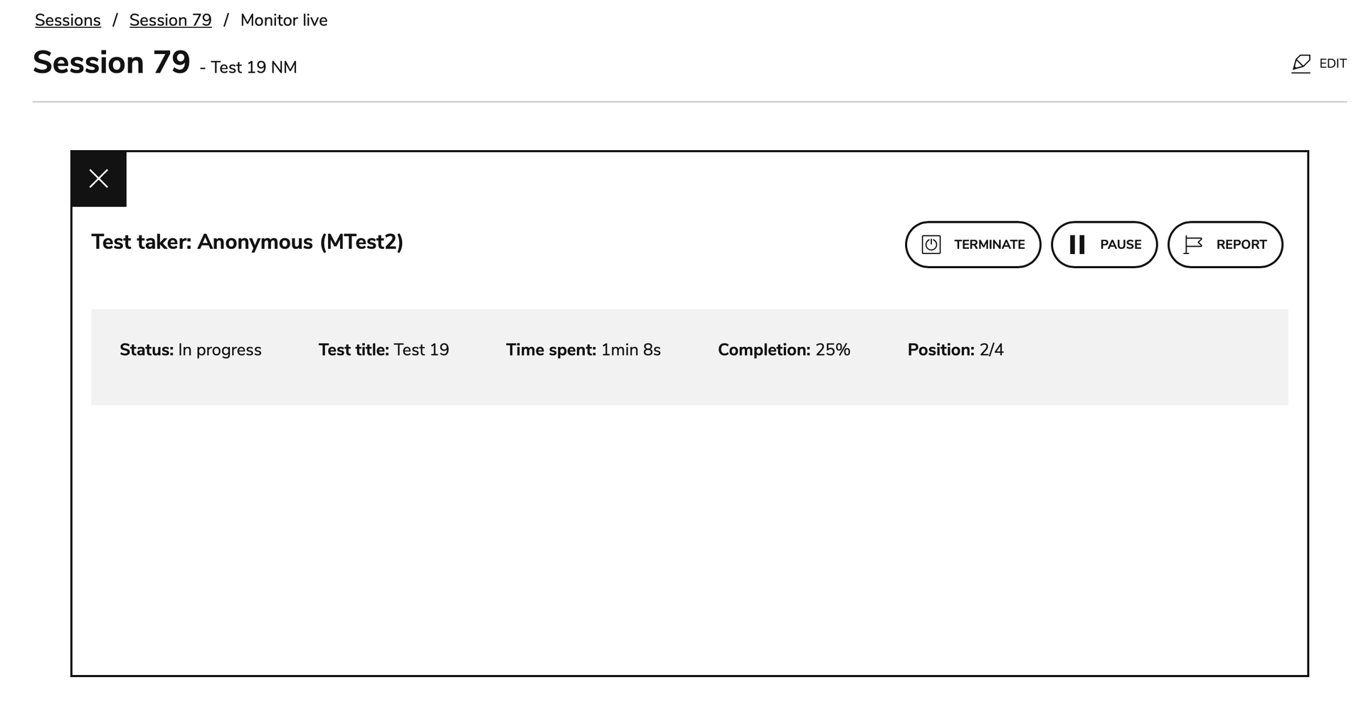 Monitoring a live test session