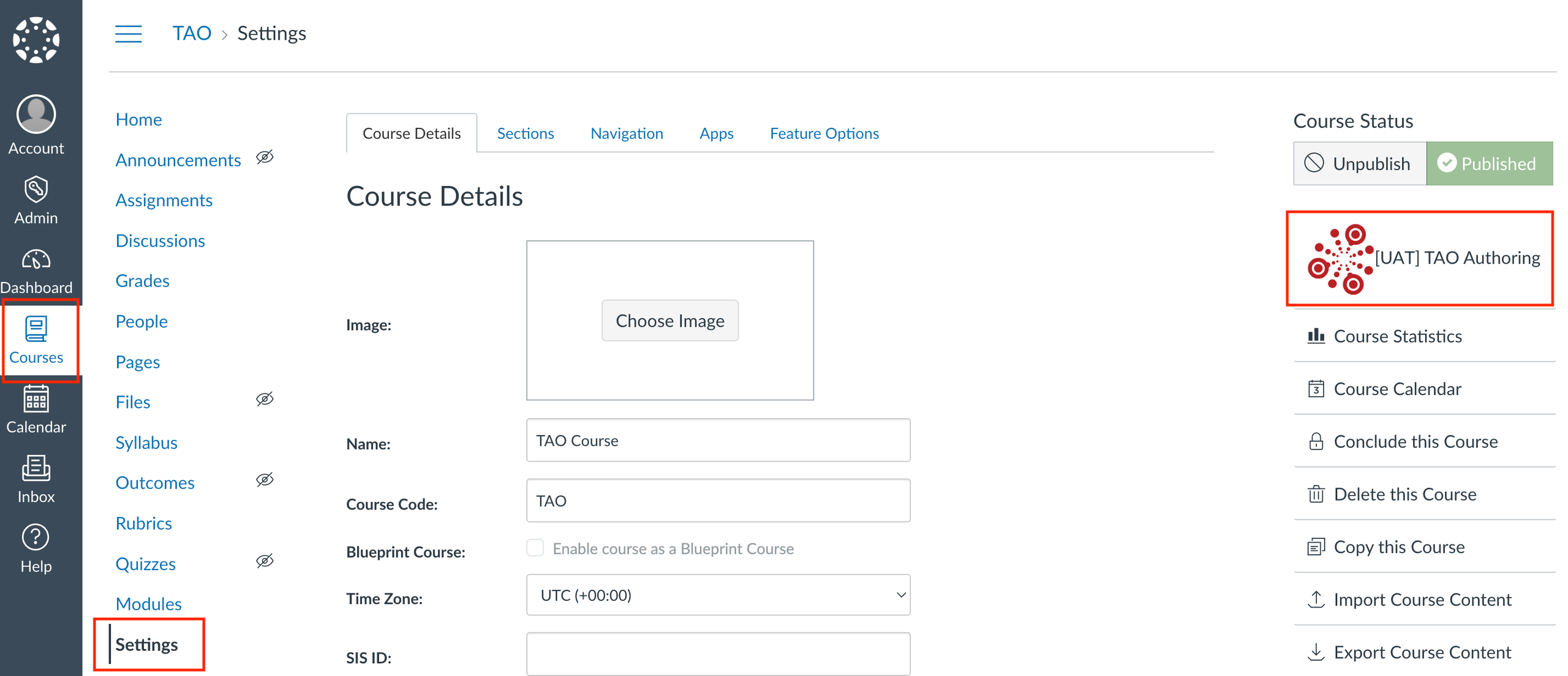 Using the embedded TAO authoring tool in Canvas LMS via LTI 