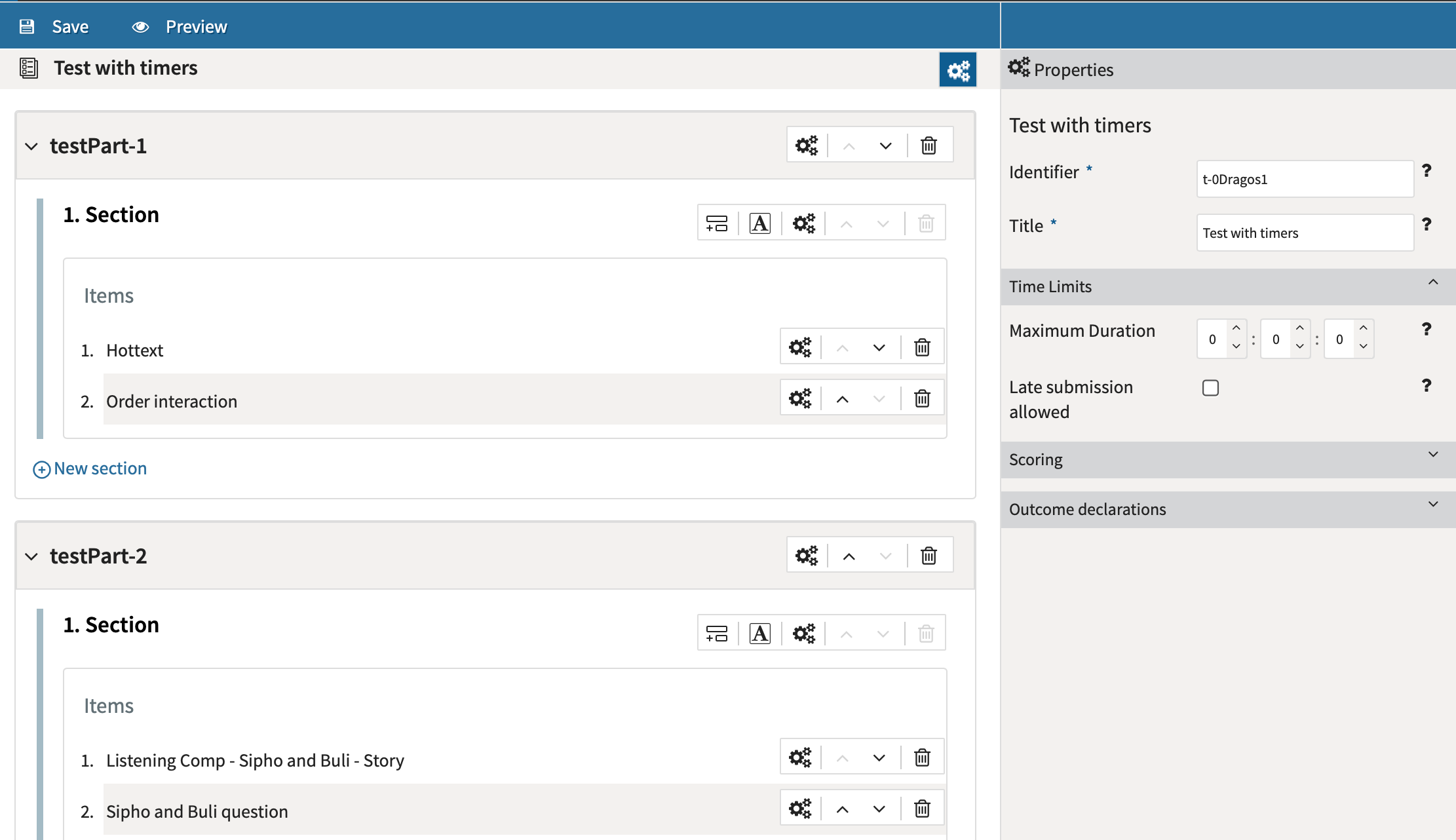 Configuring properties for a test created in TAO.